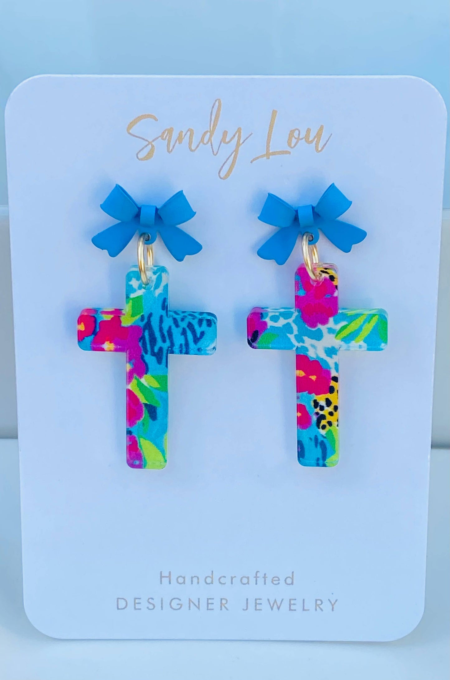 Preppy Leopard Bow Cross Earrings