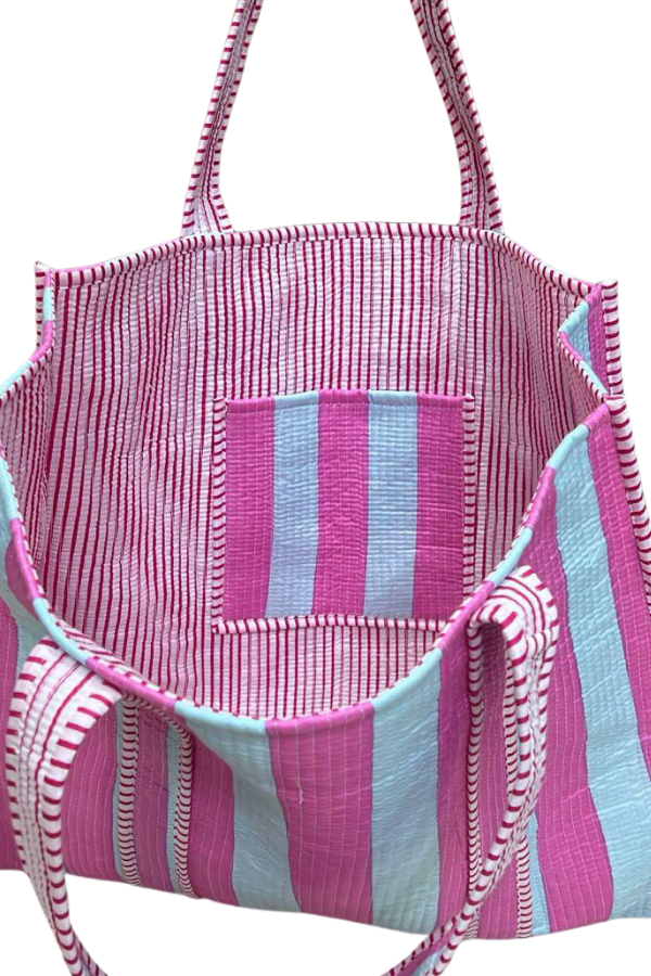 Reef Pink and Blue Striped Tote Bag