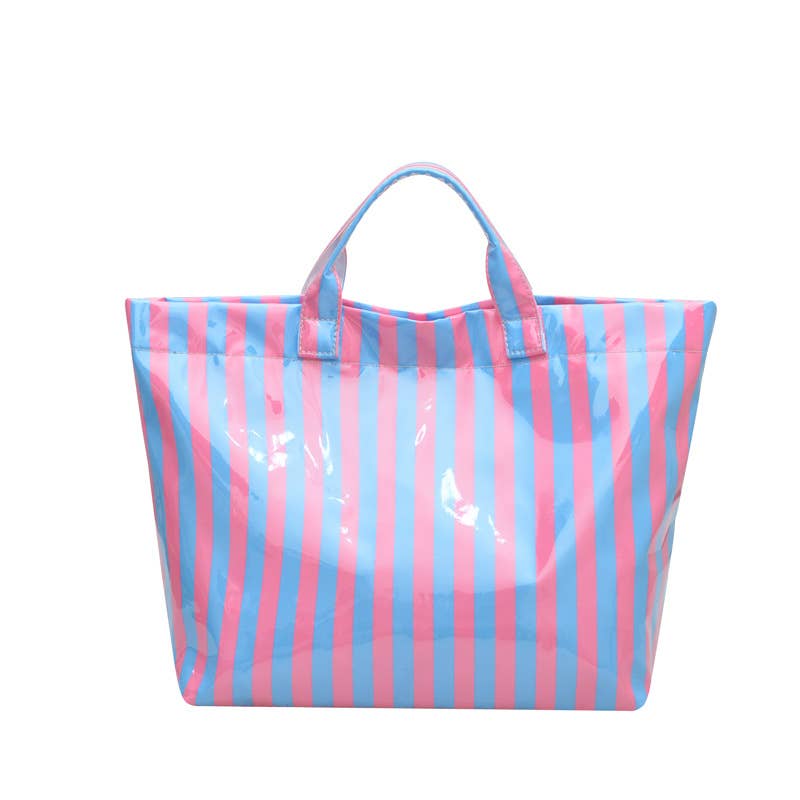 Color Block Striped PVC Large Capacity Tote Bag: C4 / M