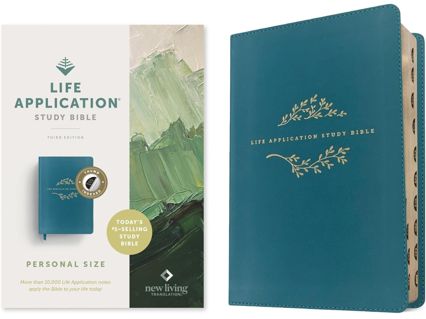 NLT Life Application Study Bible Teal Blue Leatherlike Thumb Indexed