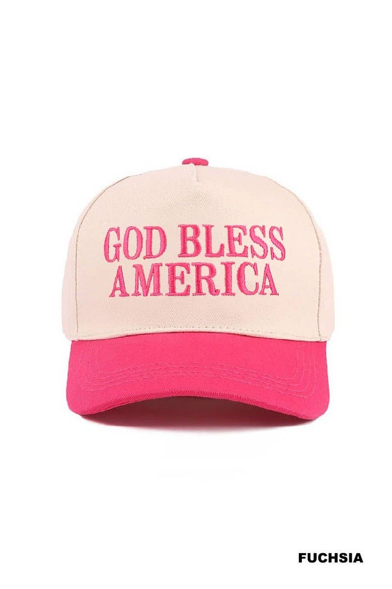 God Bless America Two-tone Canvas Cotton Cap: FUCHSIA / 1(ONE SIZE)
