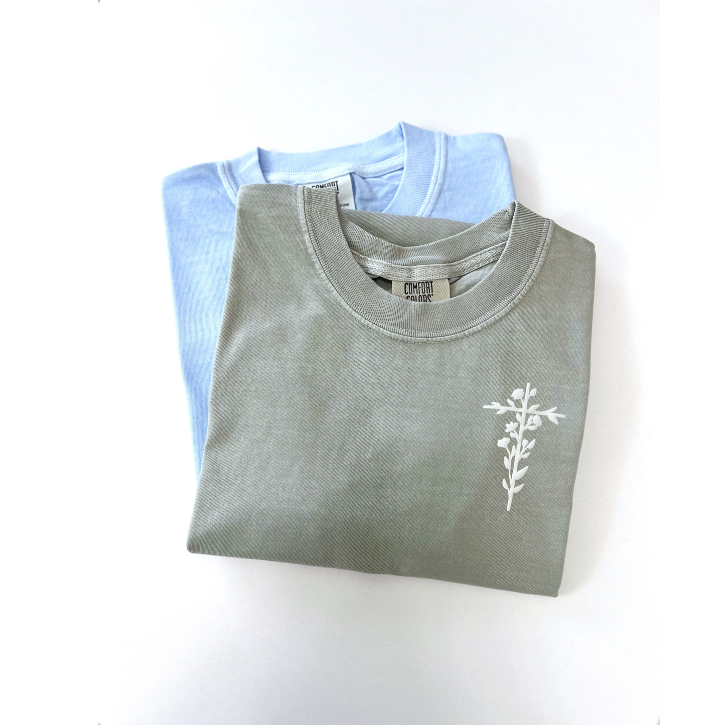 Puff Flower Cross T-Shirt: Sage / Large