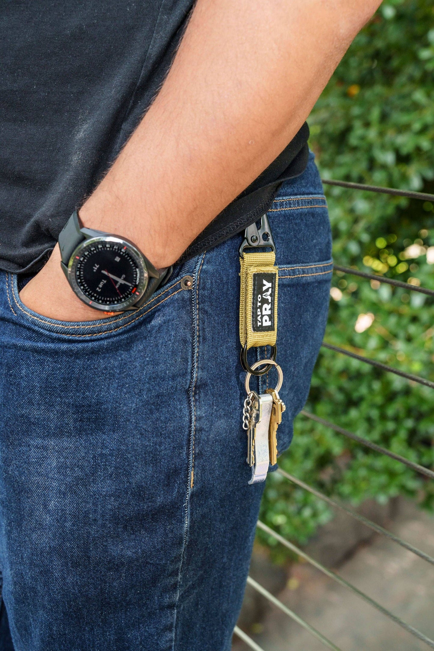 Tap To Pray® Tactical Carabiner Keychain: Sahara Camo