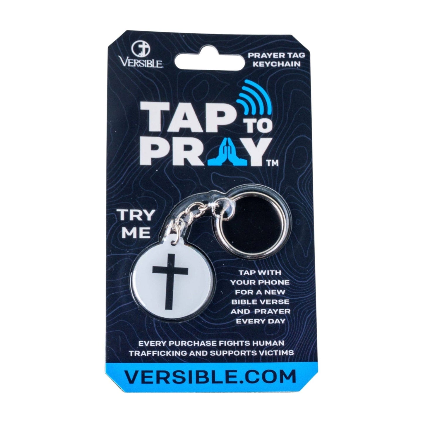Tap To Pray® Acrylic Keychain: White + Cross