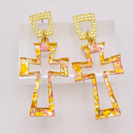 CRUCIFIX ROSE GOLD GLITTER EAR CANDY  