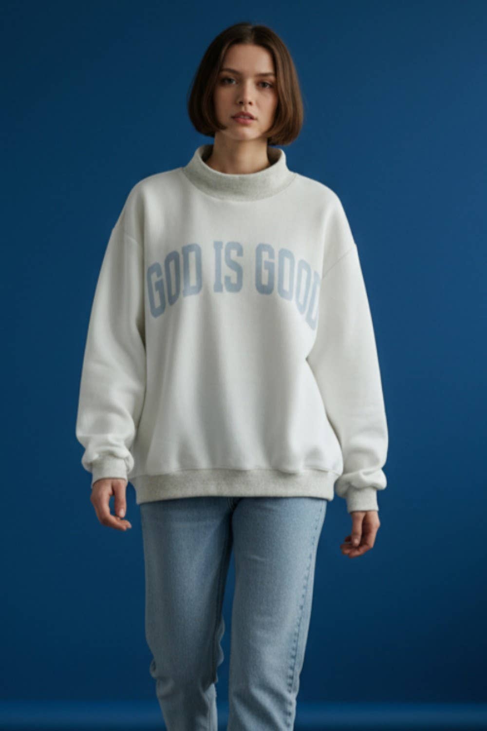IT2594-JESUS | 'JESUS & GOD IS GOOD' Reversible Sweatshirt: H.grey/Pink / S/M-L/XL (3-3)