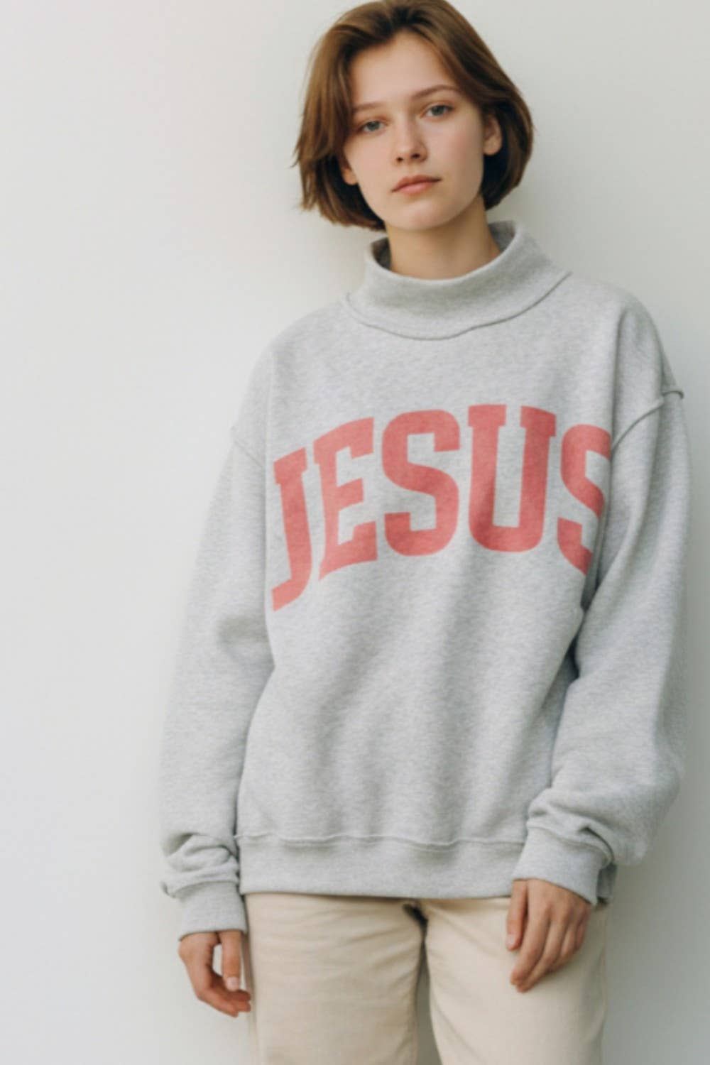 IT2594-JESUS | 'JESUS & GOD IS GOOD' Reversible Sweatshirt: H.grey/Pink / S/M-L/XL (3-3)