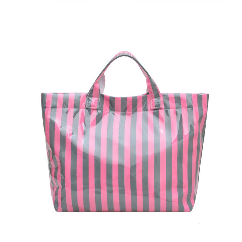 Color Block Striped PVC Large Capacity Tote Bag: C4 / M
