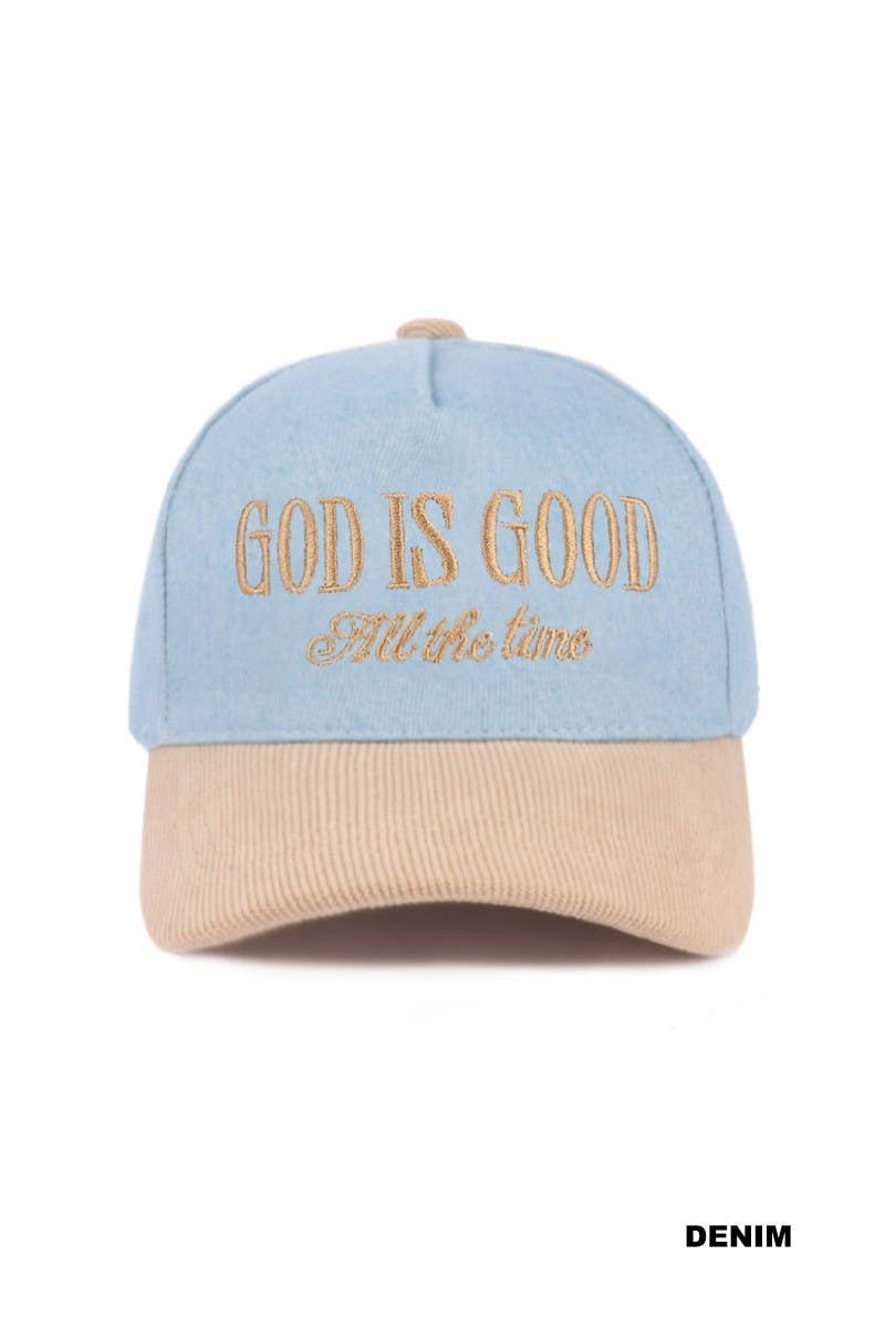 God Is Good All The Time Two Tone Corduroy Cap: BROWN / 1(ONE SIZE)