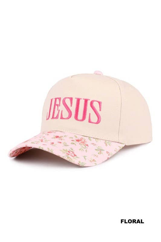 Jesus Two Tone Canvas Cotton Cap: FLORAL / 1(ONE SIZE)