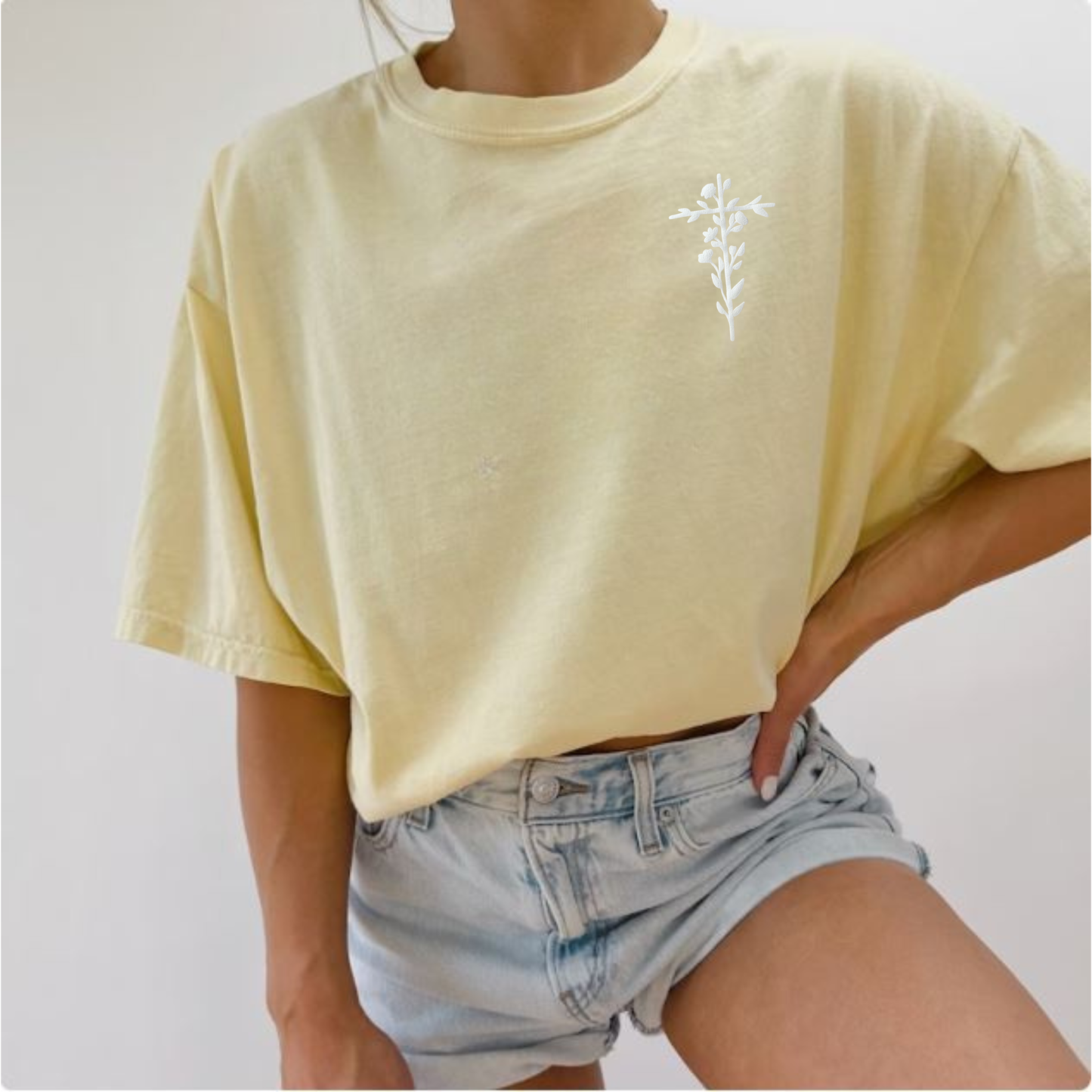 Puff Flower Cross T-Shirt: Peachy Pink / XL