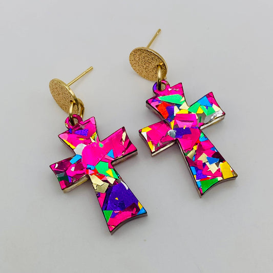 SPIRITUAL CROSS DANGLE EARRINGS