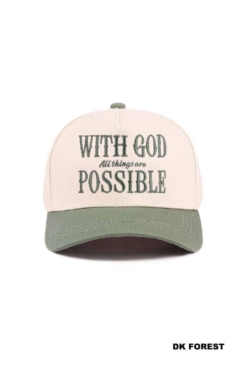With God All Things Are Possible Two Tone Cotton Hat: DK FOREST / 1(ONE SIZE)
