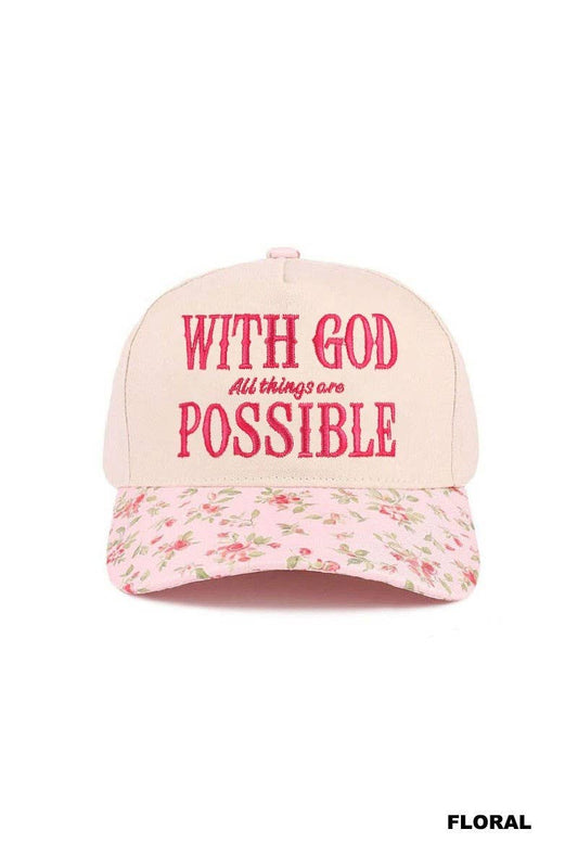 With God All Things Are Possible Two Tone Cotton Hat: FLORAL / 1(ONE SIZE)