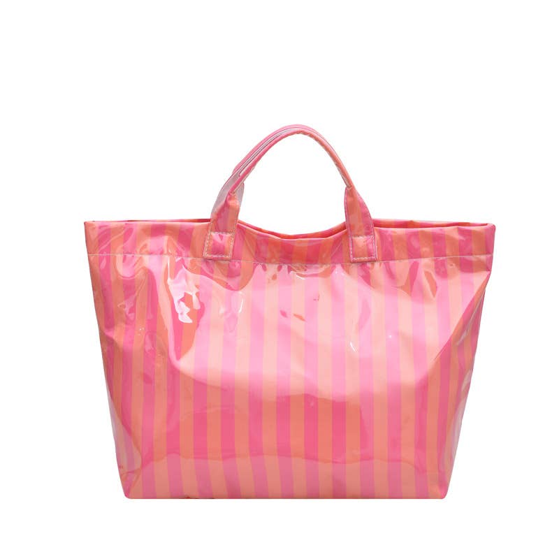 Color Block Striped PVC Large Capacity Tote Bag: C4 / M