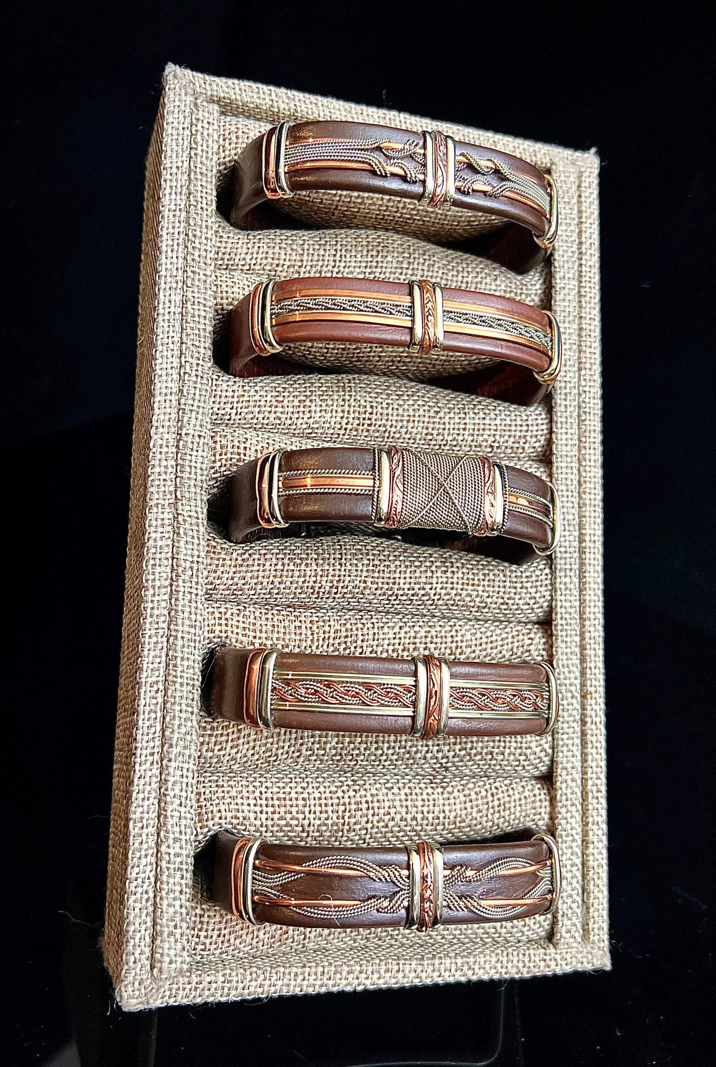 Large Brown Leather Adjustable Cuff Bracelets for Men