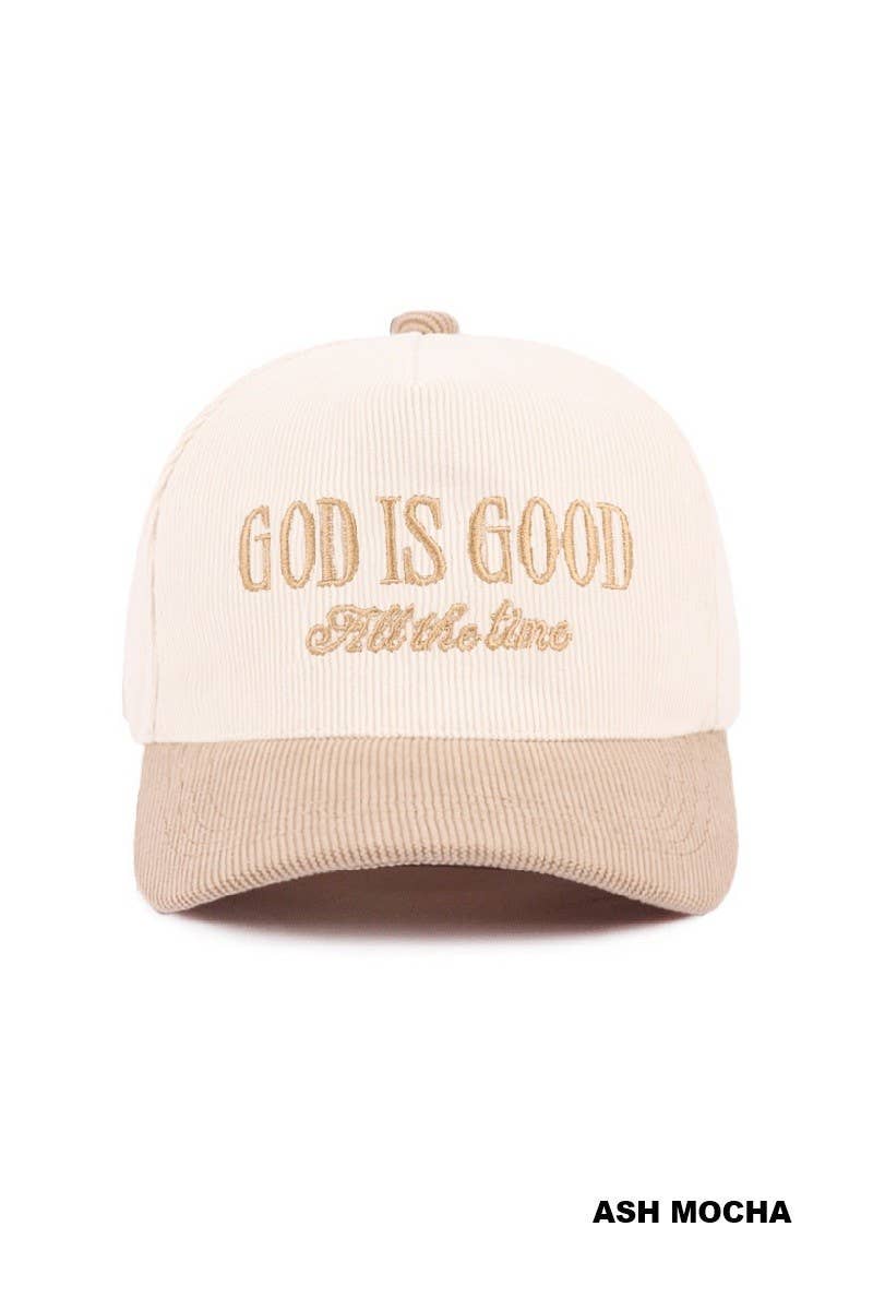 God Is Good All The Time Two Tone Corduroy Cap: BROWN / 1(ONE SIZE)