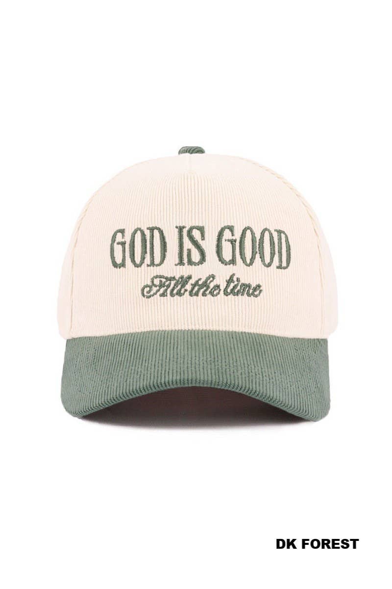 God Is Good All The Time Two Tone Corduroy Cap: BROWN / 1(ONE SIZE)