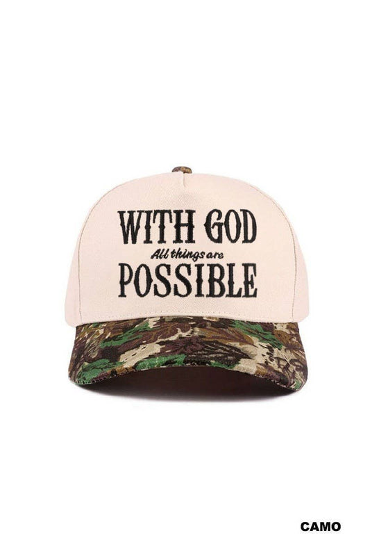 With God All Things Are Possible Two Tone Cotton Hat: CAMO / 1(ONE SIZE)