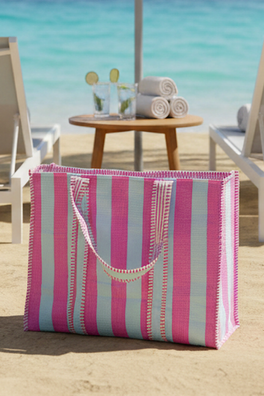 Reef Pink and Blue Striped Tote Bag