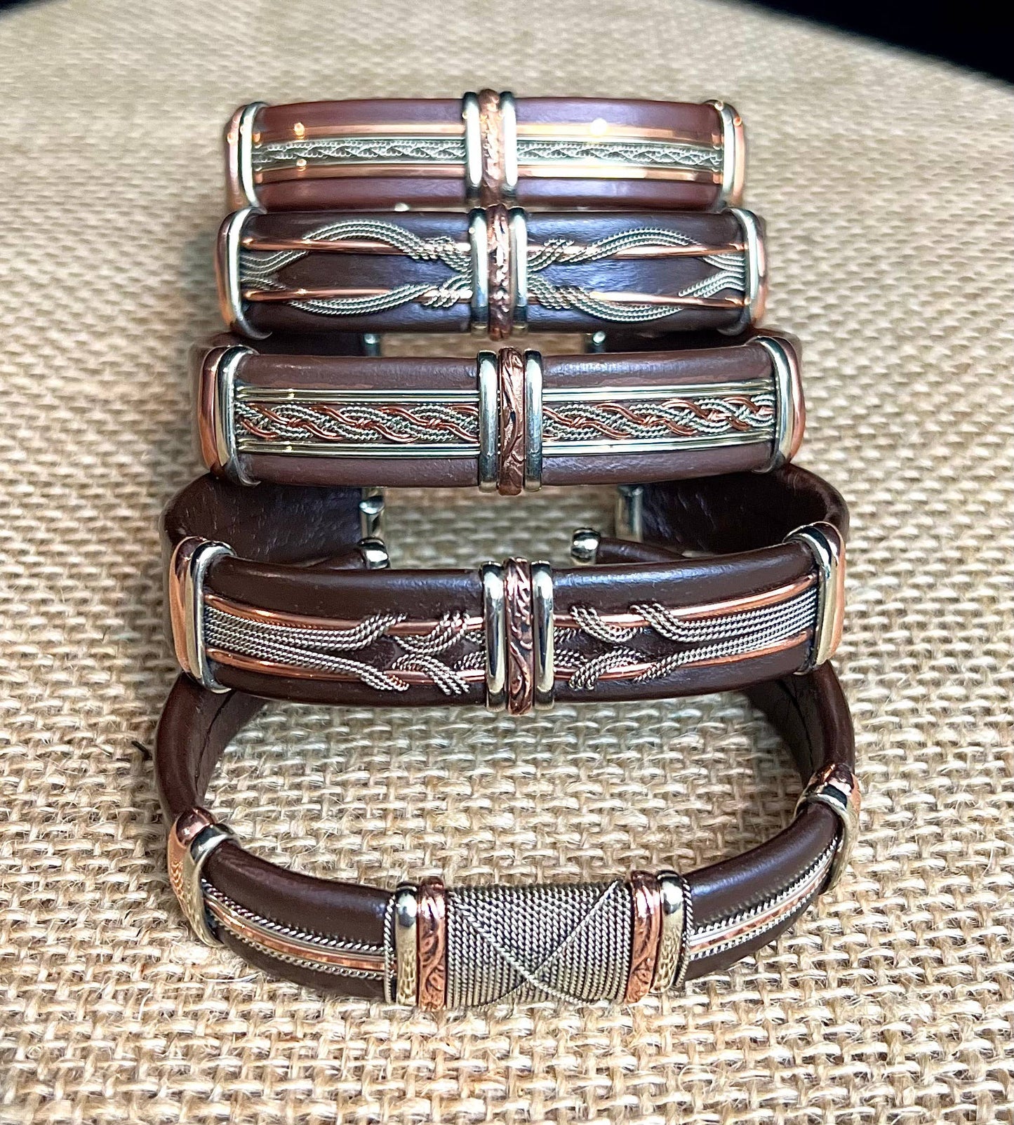 Large Brown Leather Adjustable Cuff Bracelets for Men