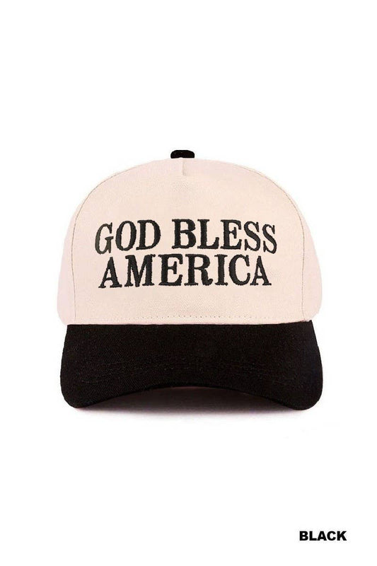 God Bless America Two-tone Canvas Cotton Cap: BLACK / 1(ONE SIZE)