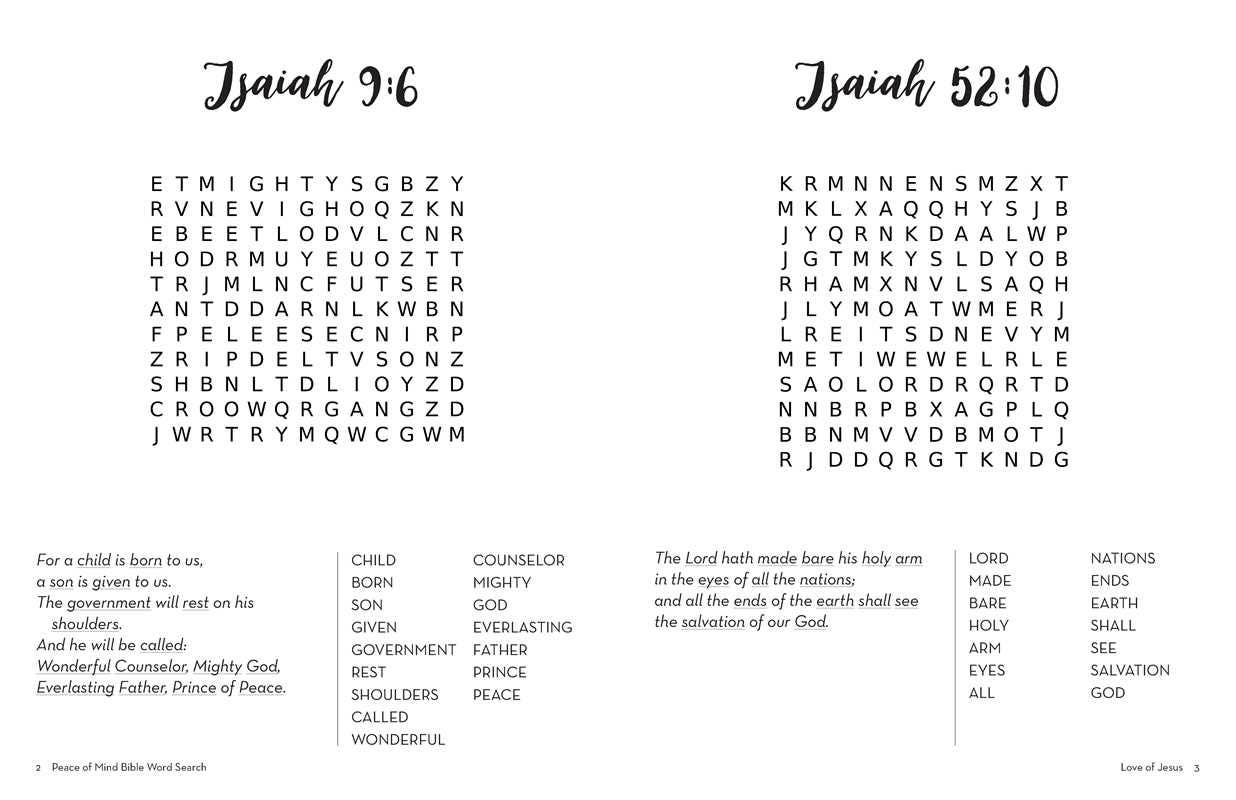 Peace of Mind Bible Word Search Love of Jesus by Linda Peters: Paperback; 208 pages / English