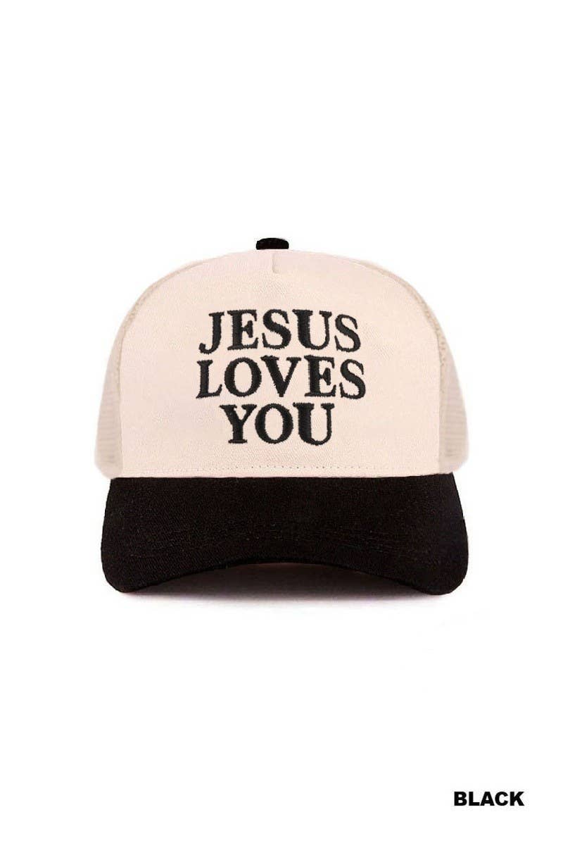 Jesus Loves You Two Tone Mesh Snapback Hat: LEOPARD / 1(ONE SIZE)