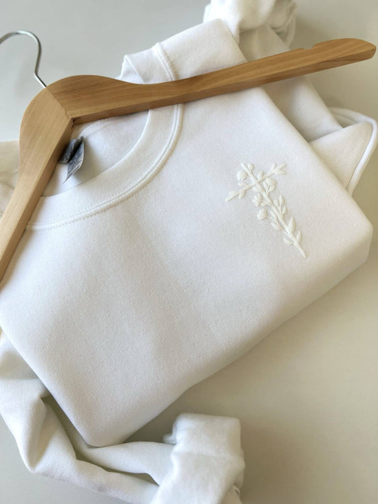 Puff Flower Cross Sweatshirt: White / L