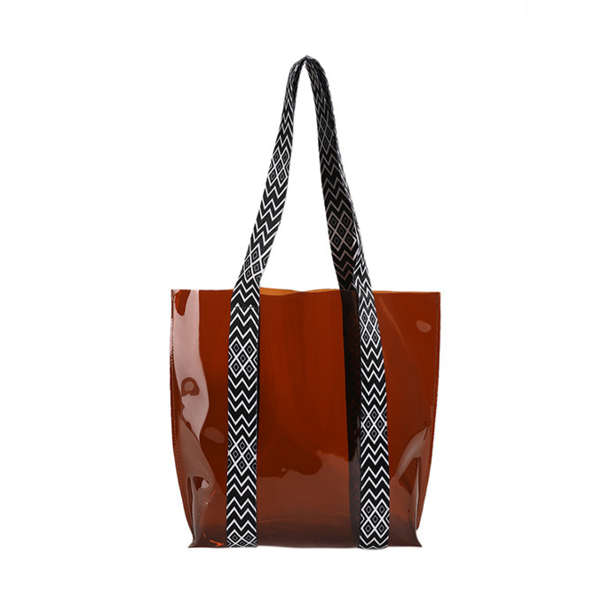 Geo Pattern Straps Clear Shoulder Bag PVC Tote Bag: Purple / M