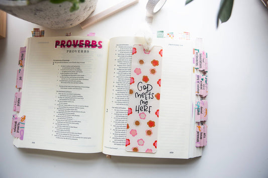 God Meets Me Here Acrylic Bookmark