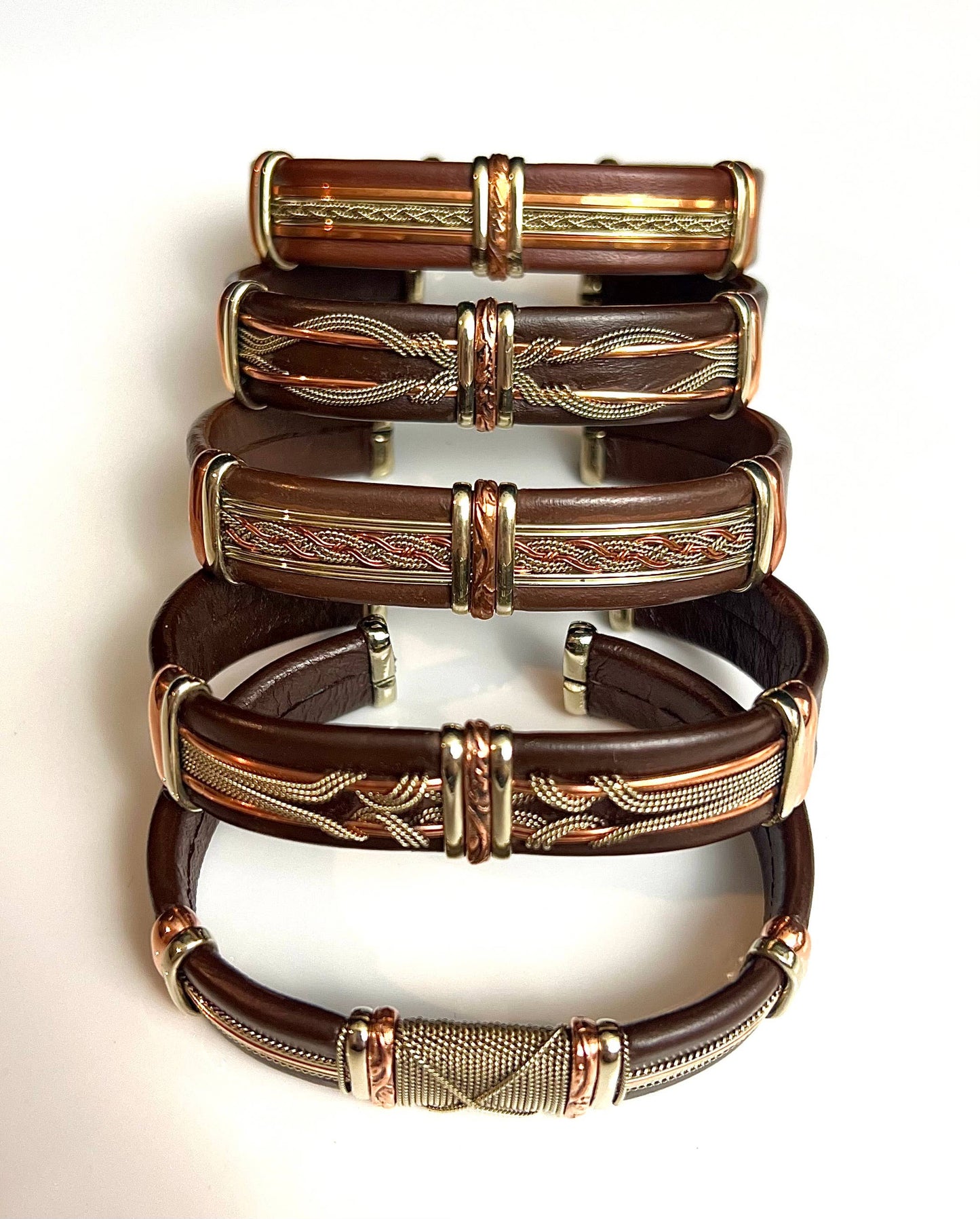 Large Brown Leather Adjustable Cuff Bracelets for Men