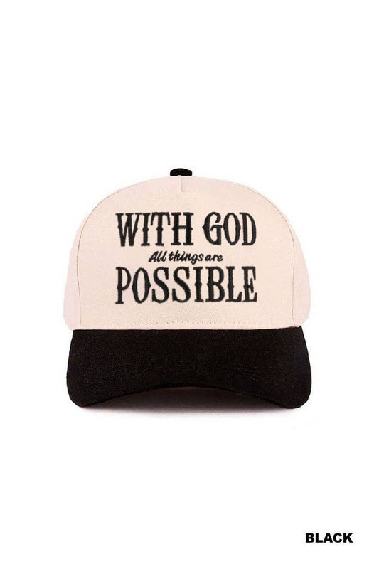 With God All Things Are Possible Two Tone Cotton Hat: BLACK / 1(ONE SIZE)
