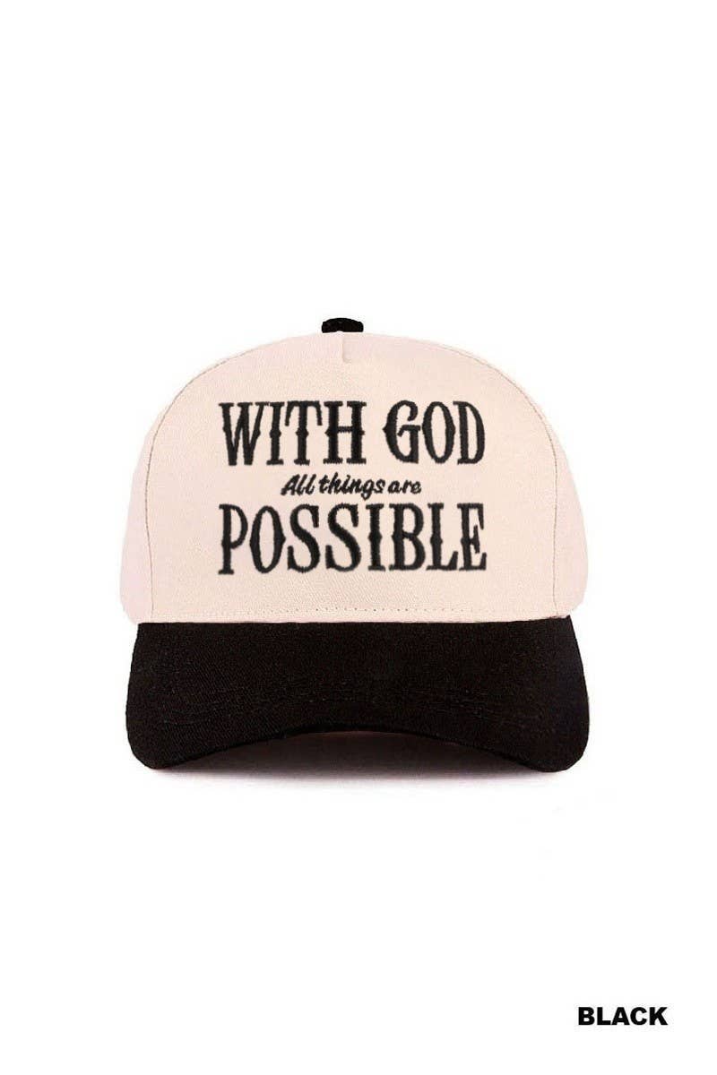 With God All Things Are Possible Two Tone Cotton Hat: DK FOREST / 1(ONE SIZE)