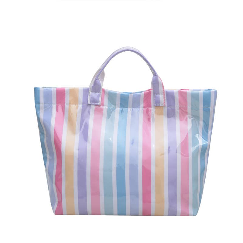 Color Block Striped PVC Large Capacity Tote Bag: C4 / M