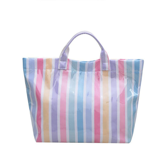 Color Block Striped PVC Large Capacity Tote Bag: C4 / M