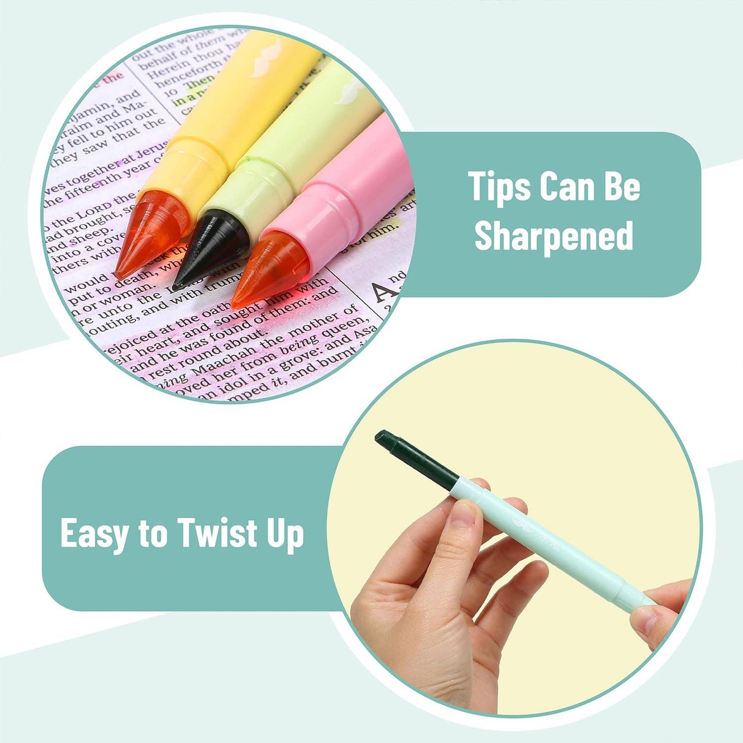 Gel Highlighters, 8 Pack, No-Bleed, Twist-Up Design, Sharpenable Tips, Smooth Glide, Perfect for Bible Pages: Pastel