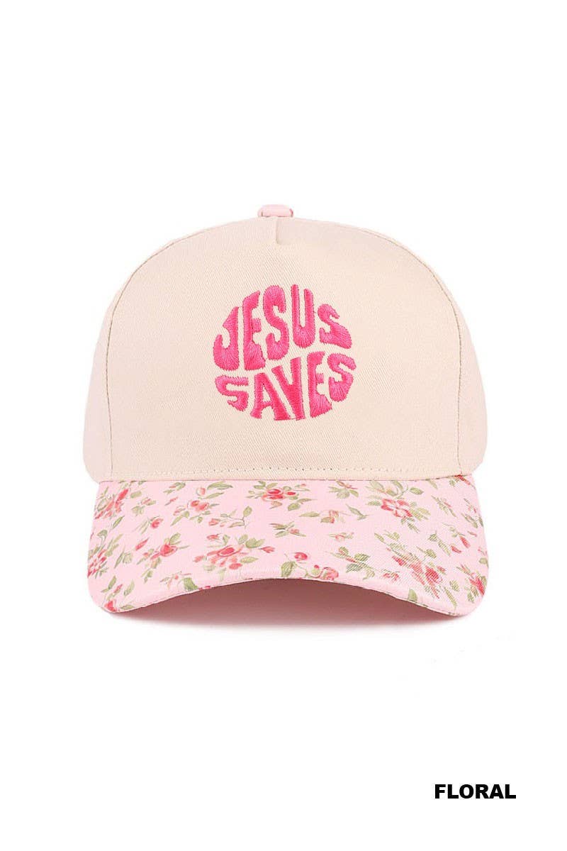 Jesus Saves Two Tone Canvas Cotton Cap: FLORAL / 1(ONE SIZE)
