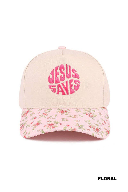 Jesus Saves Two Tone Canvas Cotton Cap: FLORAL / 1(ONE SIZE)