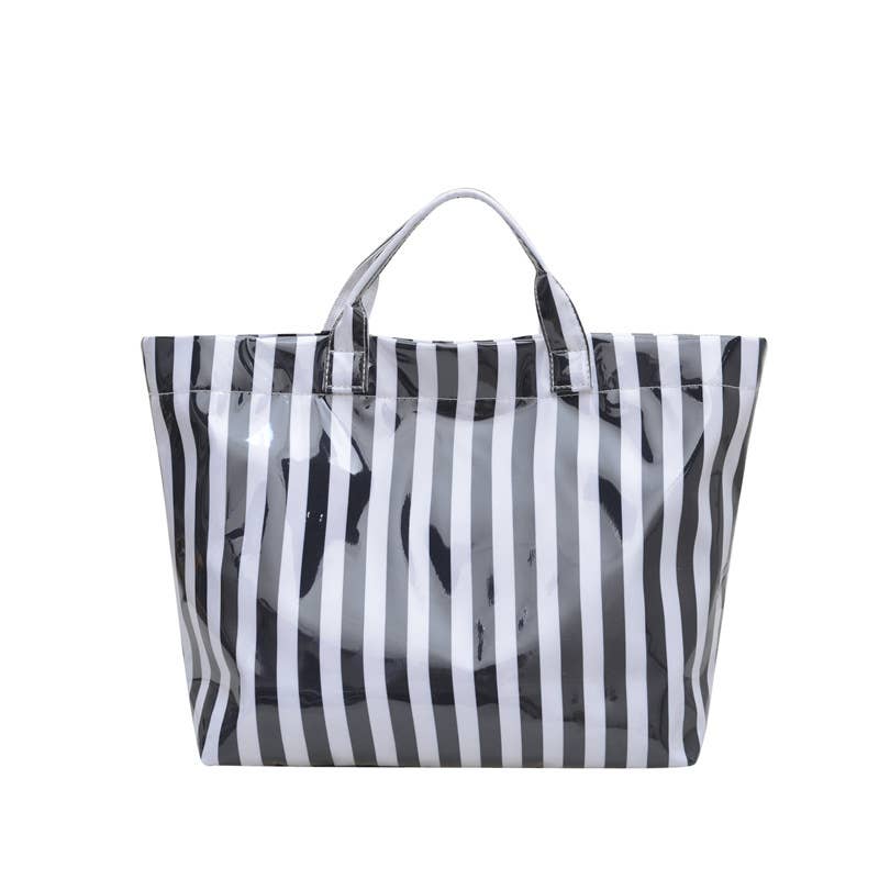Color Block Striped PVC Large Capacity Tote Bag: C4 / M