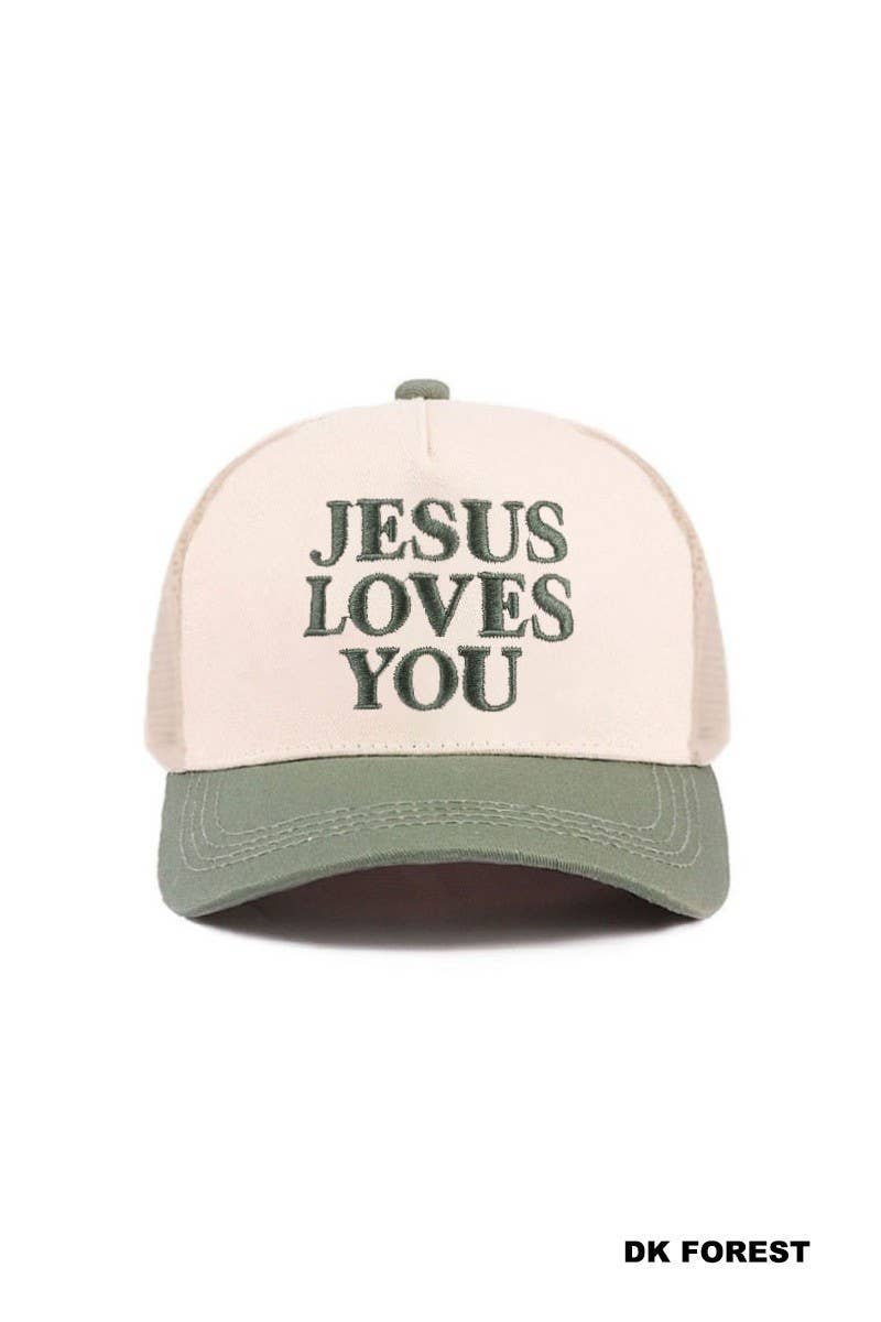 Jesus Loves You Two Tone Mesh Snapback Hat: LEOPARD / 1(ONE SIZE)