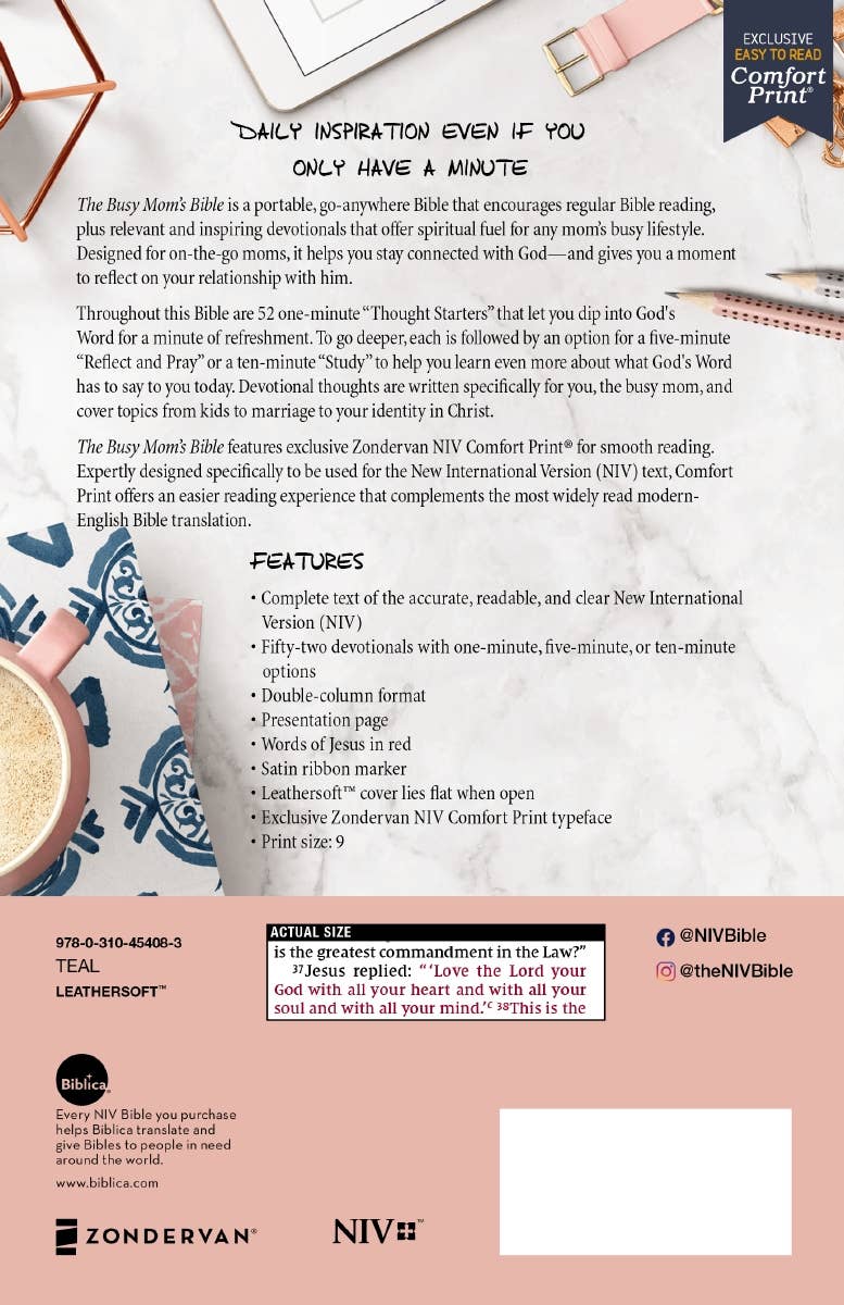 NIV The Busy Mom's Bible, Leathersoft, Teal, Red Letter