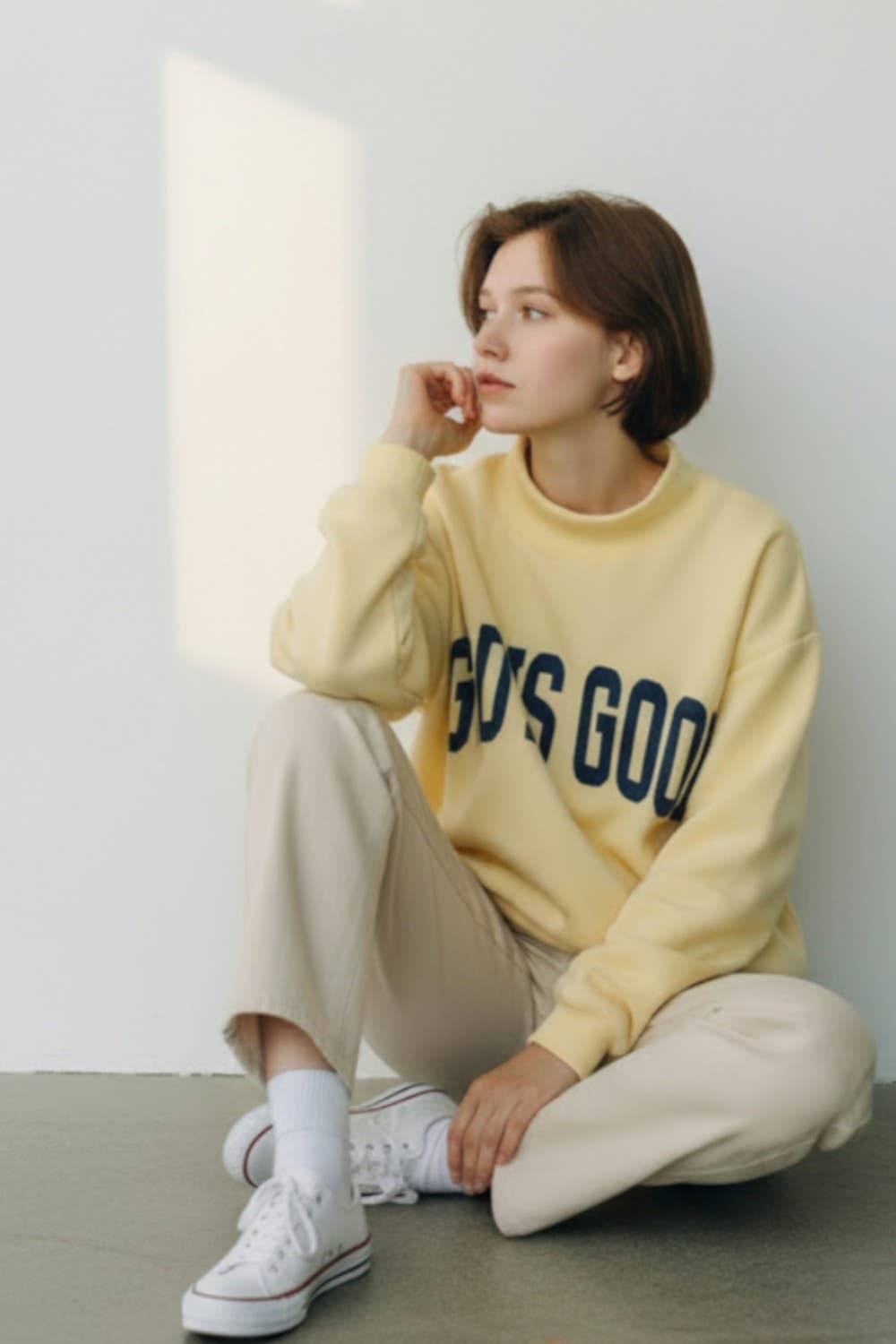IT2594-JESUS | 'JESUS & GOD IS GOOD' Reversible Sweatshirt: H.grey/Pink / S/M-L/XL (3-3)