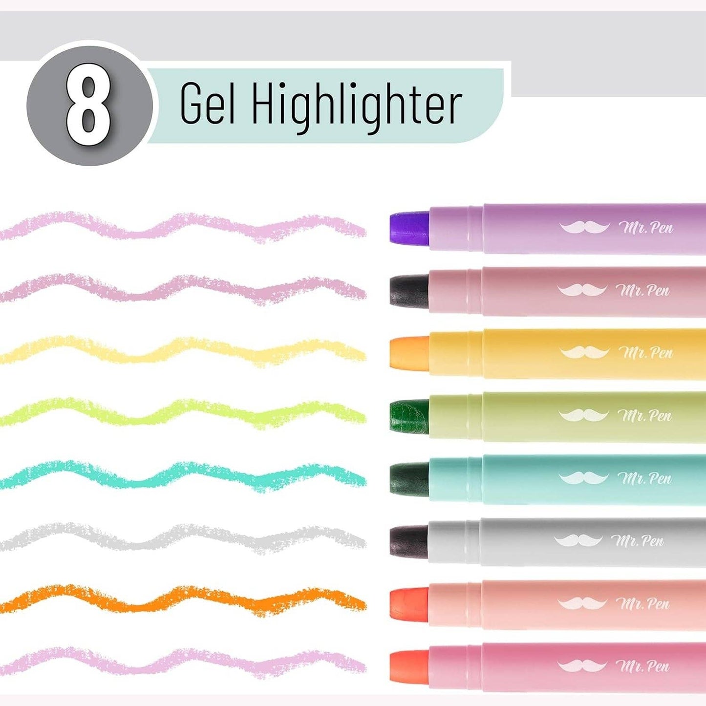 Gel Highlighters, 8 Pack, No-Bleed, Twist-Up Design, Sharpenable Tips, Smooth Glide, Perfect for Bible Pages: Pastel