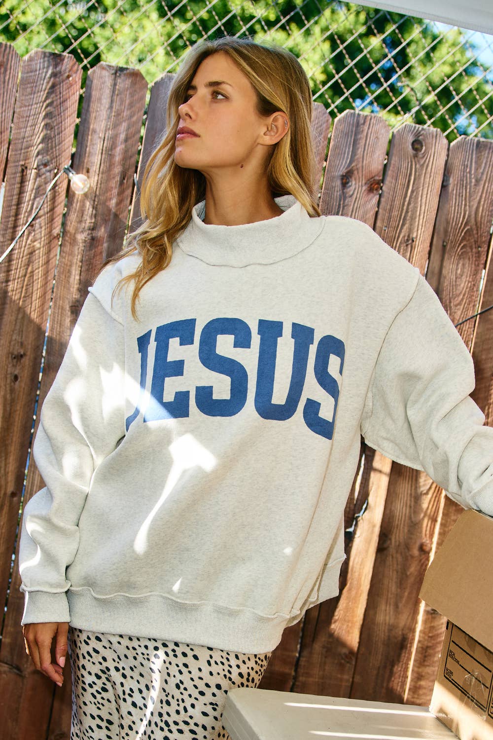 IT2594-JESUS | 'JESUS & GOD IS GOOD' Reversible Sweatshirt: Ash grey/Coral / S/M-L/XL