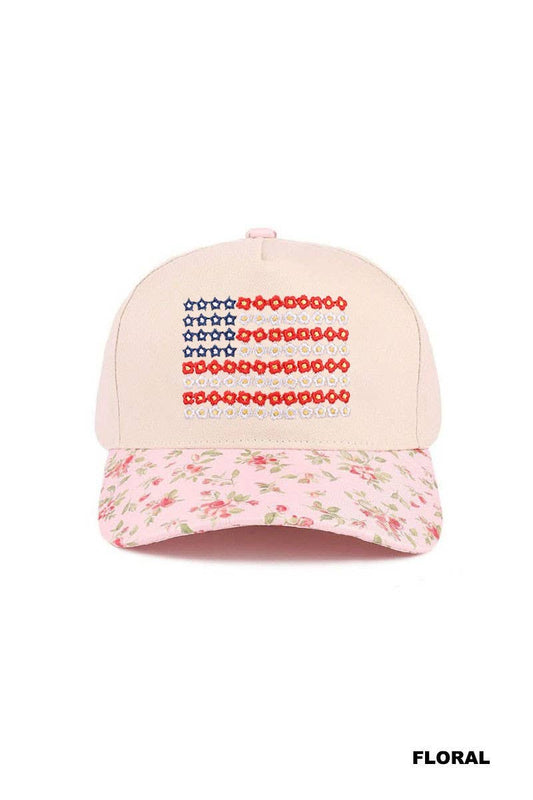 Star Floral American Flag Two Tone Cotton Hat: FLORAL / 1(ONE SIZE)