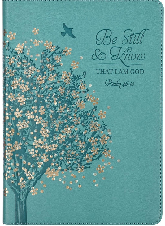 Be Still & Know teal vegan leather journal