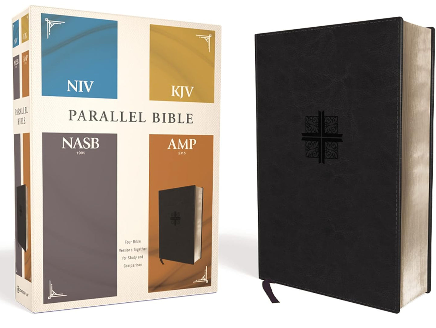NIV, KJV, NASB, AMP Parallel Bible Black Leathersoft
