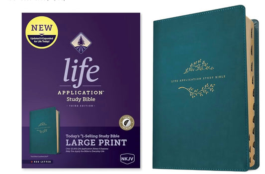 NKJV Life Application Study Bible Large Print Teal Blue LeatherLike Thumb Indexed