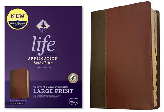 NKJV Life Application Study Bible Brown & Mahogany LeatherLike Large Print Thumb Indexed